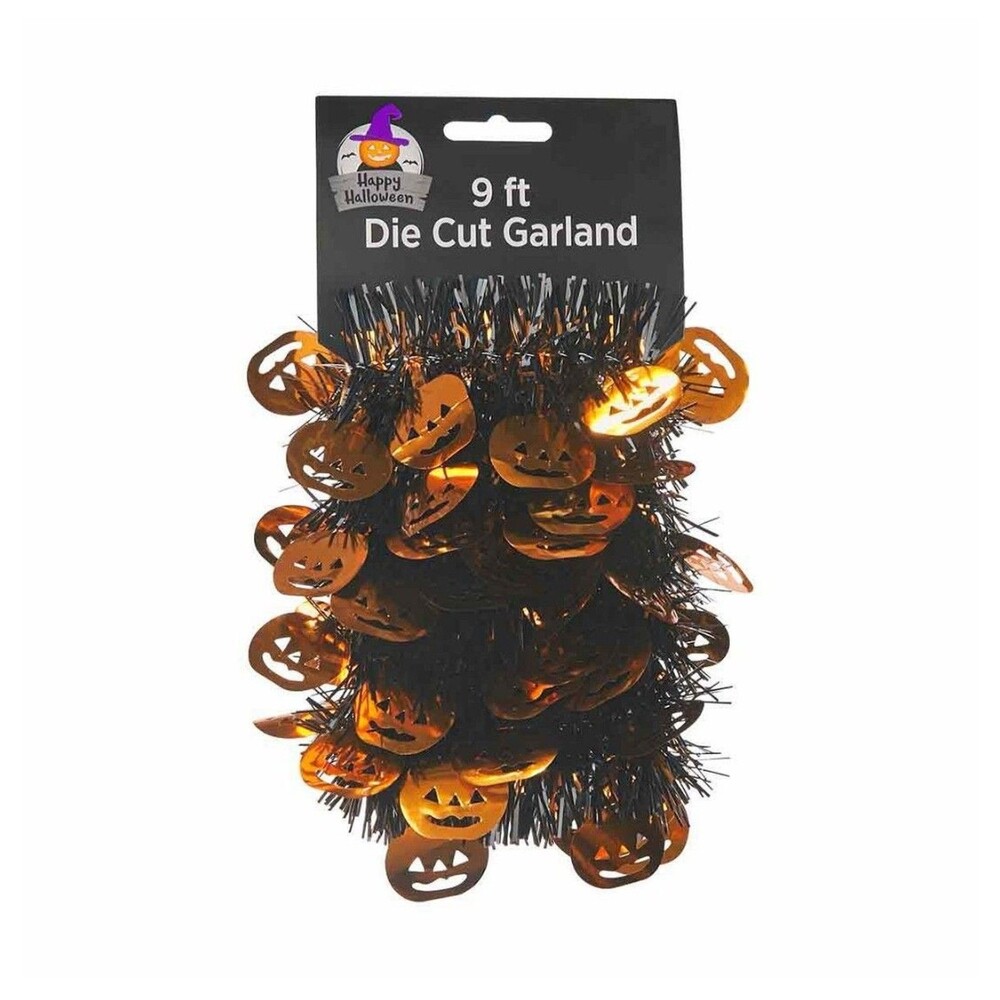 9 ft Die Cut Garland Metallic Orange Pumpkins Jack-o'-Lanterns Halloween